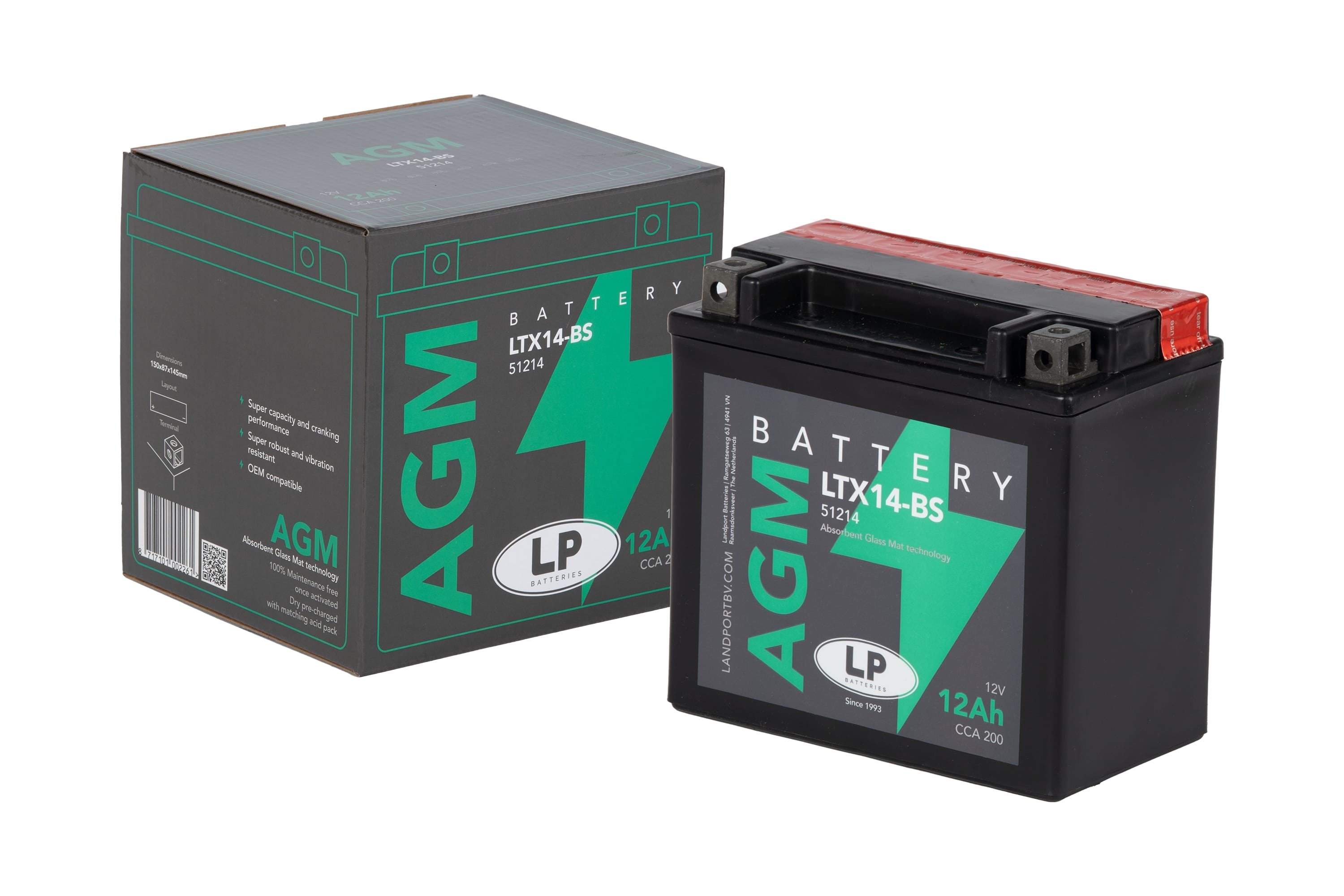AGM AKÜ (LTX14-BS) / 12 A / KG: 4,06 / L:150 / W:87 / H:145 CCA: 200